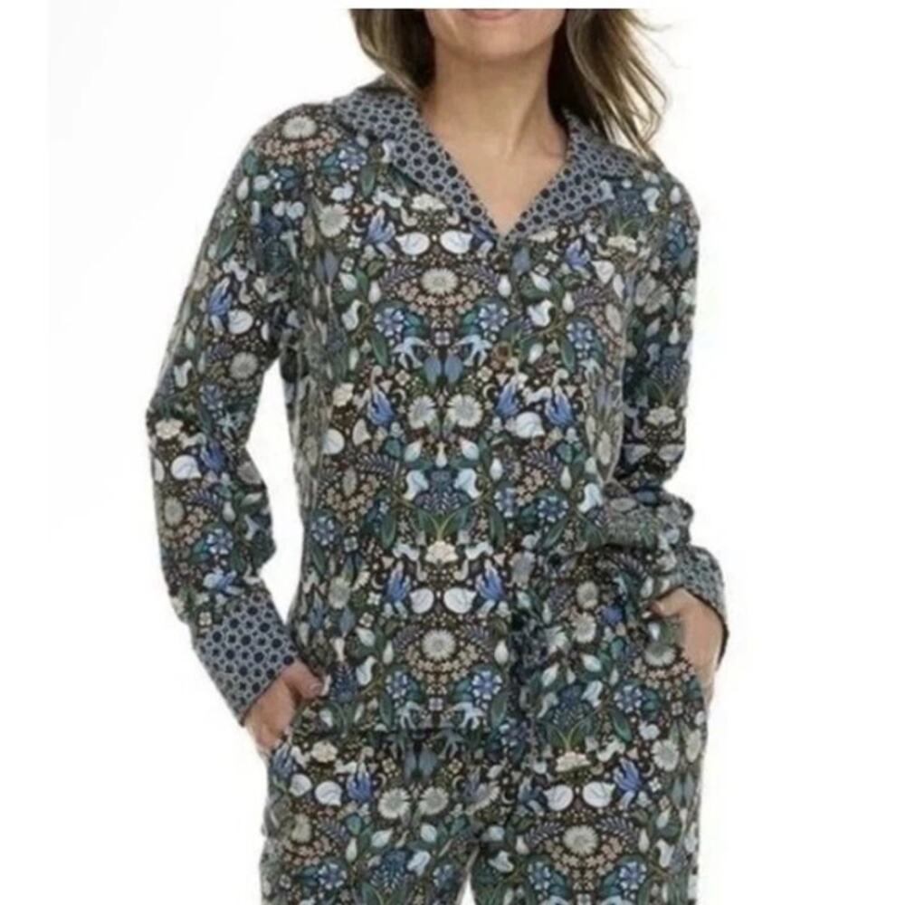 Vera Bradley Enchanted Woodland Floral Pajama Top Forest Blue Women's Size Large
